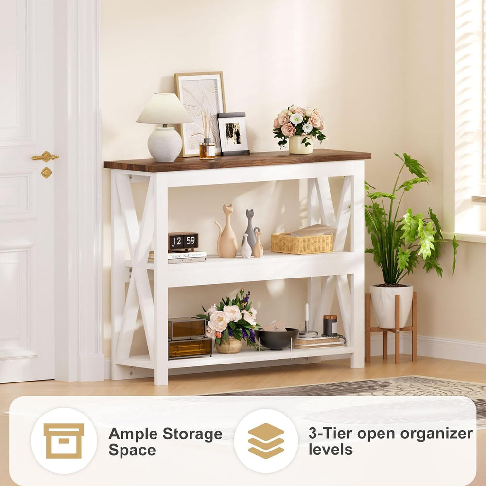 3-Tier Wood Entryway Table: 41" Narrow Console Shelf for Hallway - Farmh...
