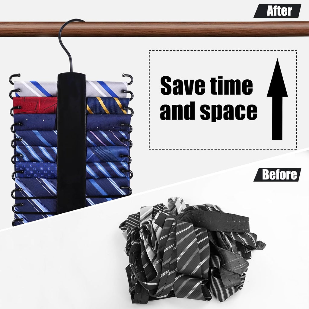 JOHOUSE Wooden Tie Rack, Tie Hanger Organizer for Men Closet 20 Hooks 360 Degree Rotating Hanging Space Saving Holder for Belt Scarf, Black