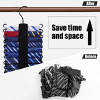 JOHOUSE Wooden Tie Rack, Tie Hanger Organizer for Men Closet 20 Hooks 360 Degree Rotating Hanging Space Saving Holder for Belt Scarf, Black
