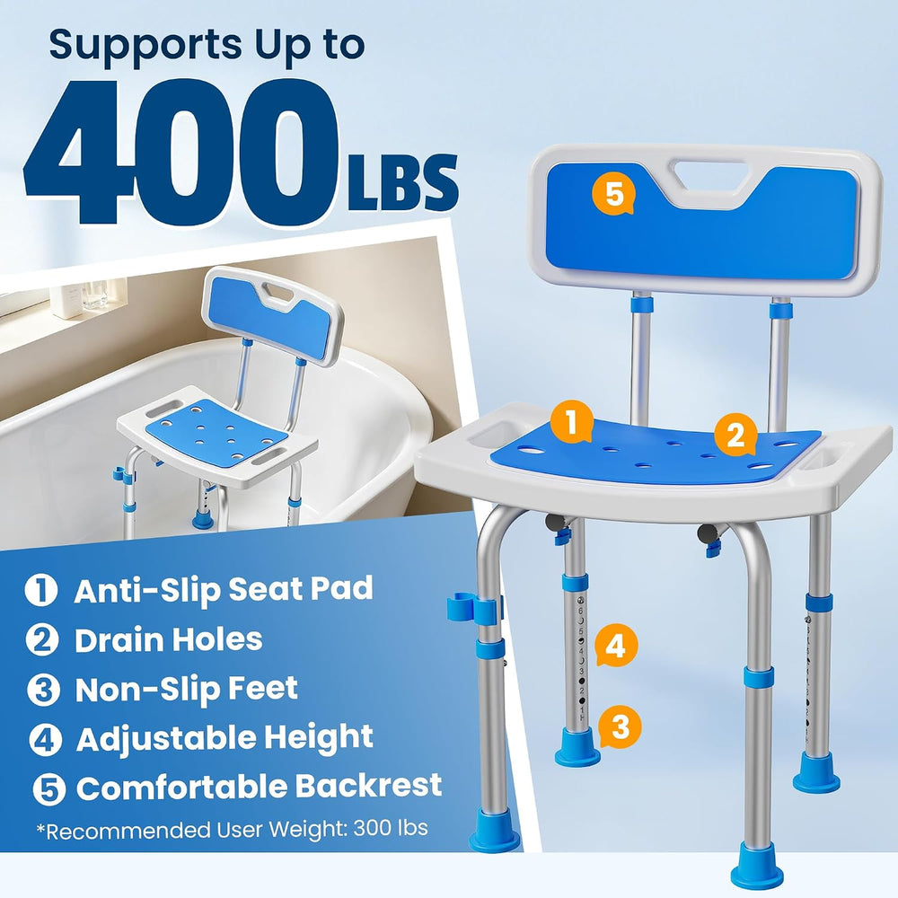 Shower Chair for Inside Shower, 400 lbs Adjustable Chair with Back
