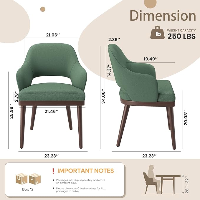 Wooden Dining Chairs Set of 4, Modern Fabric Upholstered Dining Room Chair, Kitchen Side Chairs, Farmhouse Dinner Chair with Open Back for Kitchen, Green