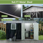 9 * 6 FT Metal Garden Storage Sheds for Patio Backyard Tools House Storage Shed with One Window (9.5 x6.7 FT)