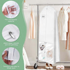 Bridal Wedding Garment Bag Cover Protector 72'' Long White Gown Dress Clothes Storage with 10'' Gusseted and Accessories Pouch for Women Travel Closet Prom