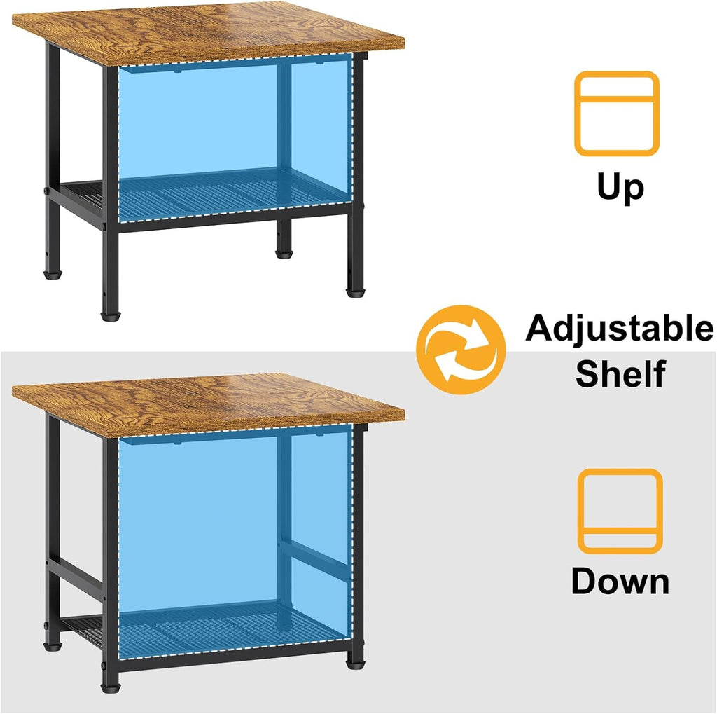 Mini Fridge Stand with Storage, End Table with 2-Tire Storage Shelf,Small Refrigerator Stand-Max Load 300 LBS Heavy Microwave Printer Stand Utility Cart for Dorm, Apartment, Kitchen, Office (Brown)