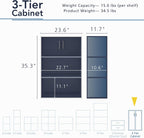 Homes: Inside + Out Apexa 3-Tier Stackable Wood Bookcase with Doors, Cube Storage Organizer Shelves, Small Food Pantry Cabinet, Dorm Teen Room Decor & Bedroom, Home Office, Kitchen, Steel Blue