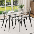 Ebullient Glass Dining Table Set for 4, 51" Clear Tempered Glass Table with Black Metal Legs and 4 Transparent Acrylic Chairs, Compact Modern Kitchen Table Set for Small Space Dining Room