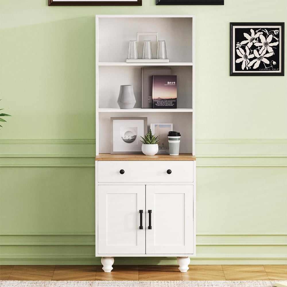 Modern Kitchen Pantry Cabinet with Adjustable Shelves, Farmhouse Storage Cabi...