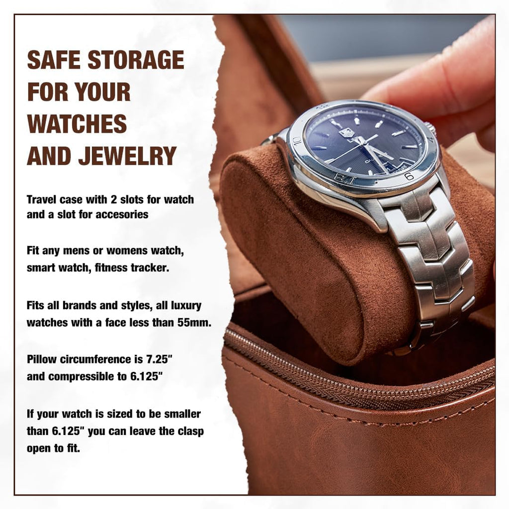 Awesometik 2 Slot Luxury Travel Faux Leather Watch Case. Watch Storage Organizer. Watch Display & Watch Holder. Perfect For Watch Collection. Ready to Gift for Men (2 Slot Watch Case)