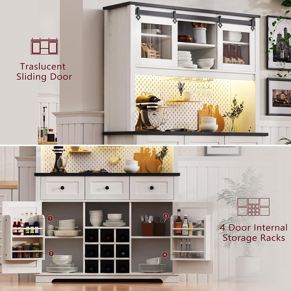 71" Pantry Bar Cabinet with Internal Storage Rack,Kitchen Cabinet with H...
