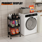 3-Tier Metal Utility Rolling Cart, Multi-Functional Storage Trolley for Office, Living Room, Kitchen, Movable Storage Organizer with Wheels, Black