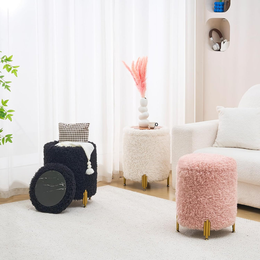 Round Storage Ottoman,Modern Foot Stool with Metal Legs,Vanity Stool with Sof...