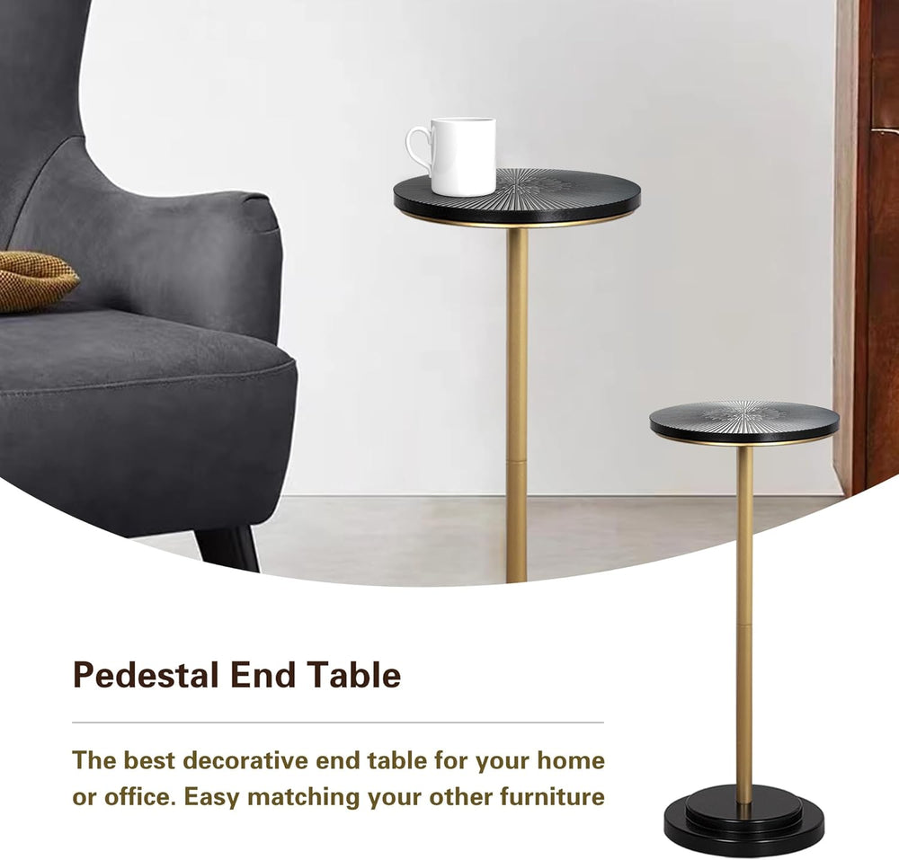 COVLON Drink Table, Small Pedestal Side Table with Wooden Carved Top for Livi...