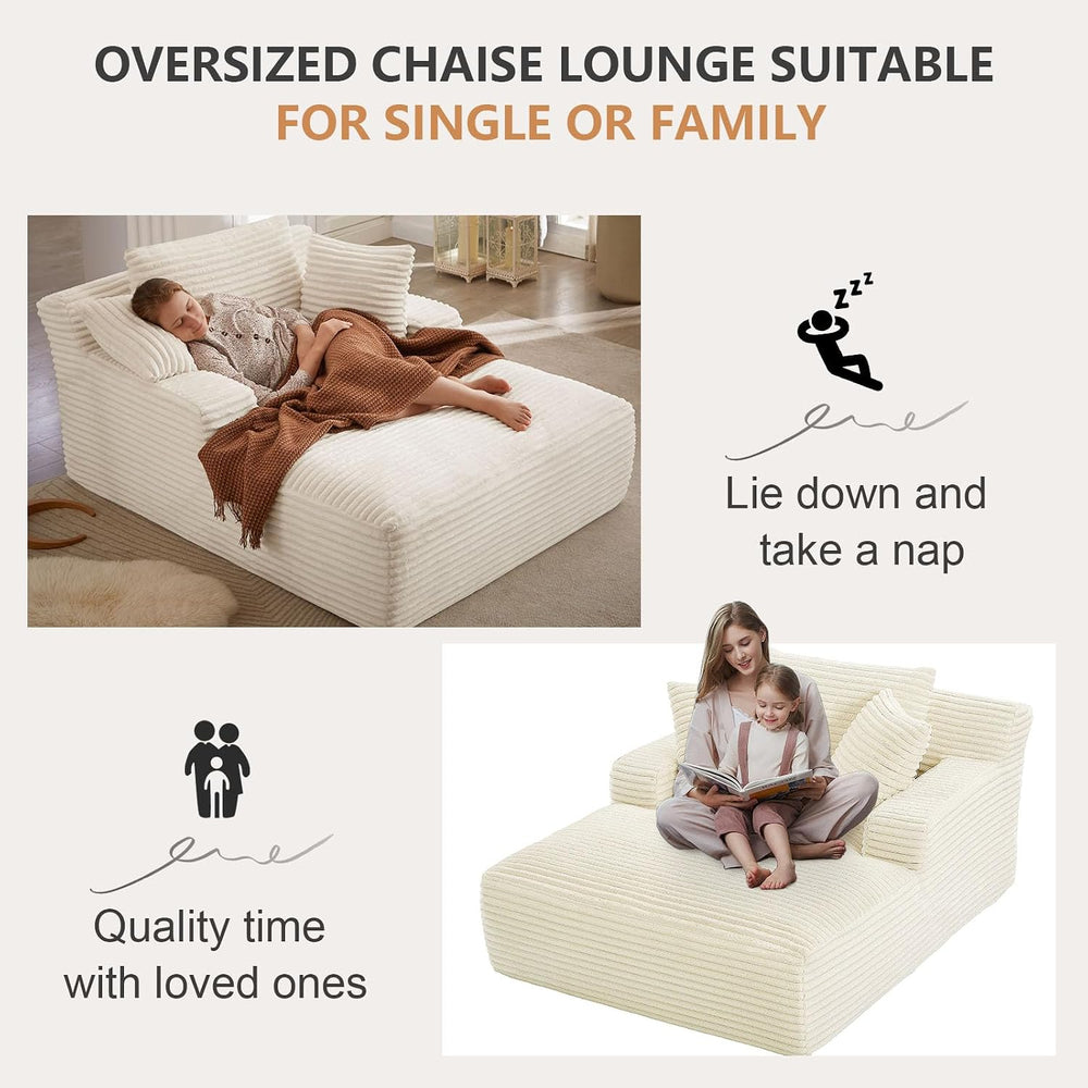49.2" Oversized Chaise Lounge Chair Indoor,Corduroy Reading Chair with 3...