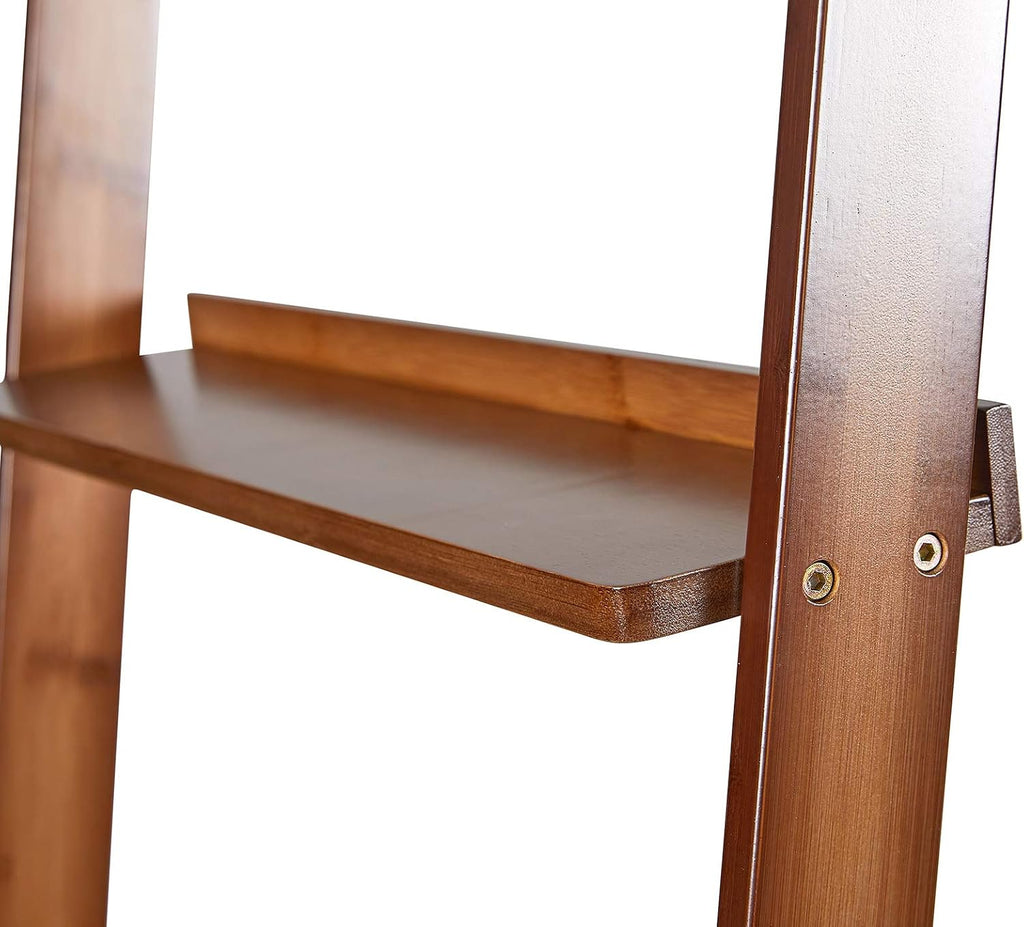 Bookshelf & Ladder Shelf &Storage Rack & Multipurpose Bamboo Organizer Shelves Furniture for Home Office, Living Room, Kitchen, Office 5 Tier （Brown）