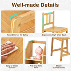 Kids Desk and Chair Set, Height Adjustable Bamboo Study Desk with Storage Hutch and Bookshelf, Wooden Writing Table for Toddlers and Kids, Easy-Clean Surface, Natural (02)