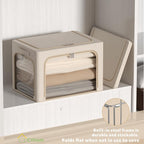 CYhom 3Pack Clothes Storage Bins - Oxford Frame Storage Box Foldable Stackable Storage Organizer with 3 Openings Design, Metal Frame, Clear Window, Carry Handles (66L-19.7 * 15.7 * 13, Beige)