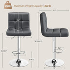Yaheetech Bar Stools Set of 2, Adjustable PU Leather Swivel Barstools, Modern Counter Stools with Back and Footrest, Counter Height Barstools for Bar, Kitchen, Dining Room, Gray
