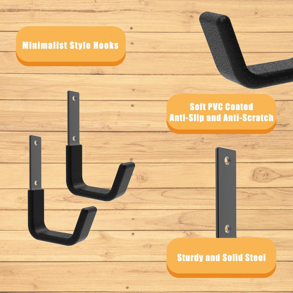 Heavy Duty Utility Hooks - Wall Mount, Hose Holder, Bike & Ladder Hooks, Chainsaw & Leaf Blower Hanger - 8 Small
