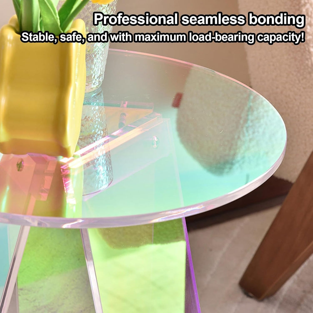 Round Iridescent Side Table, Acrylic Coffee Table, Modern Accent Tablé, Easy ...