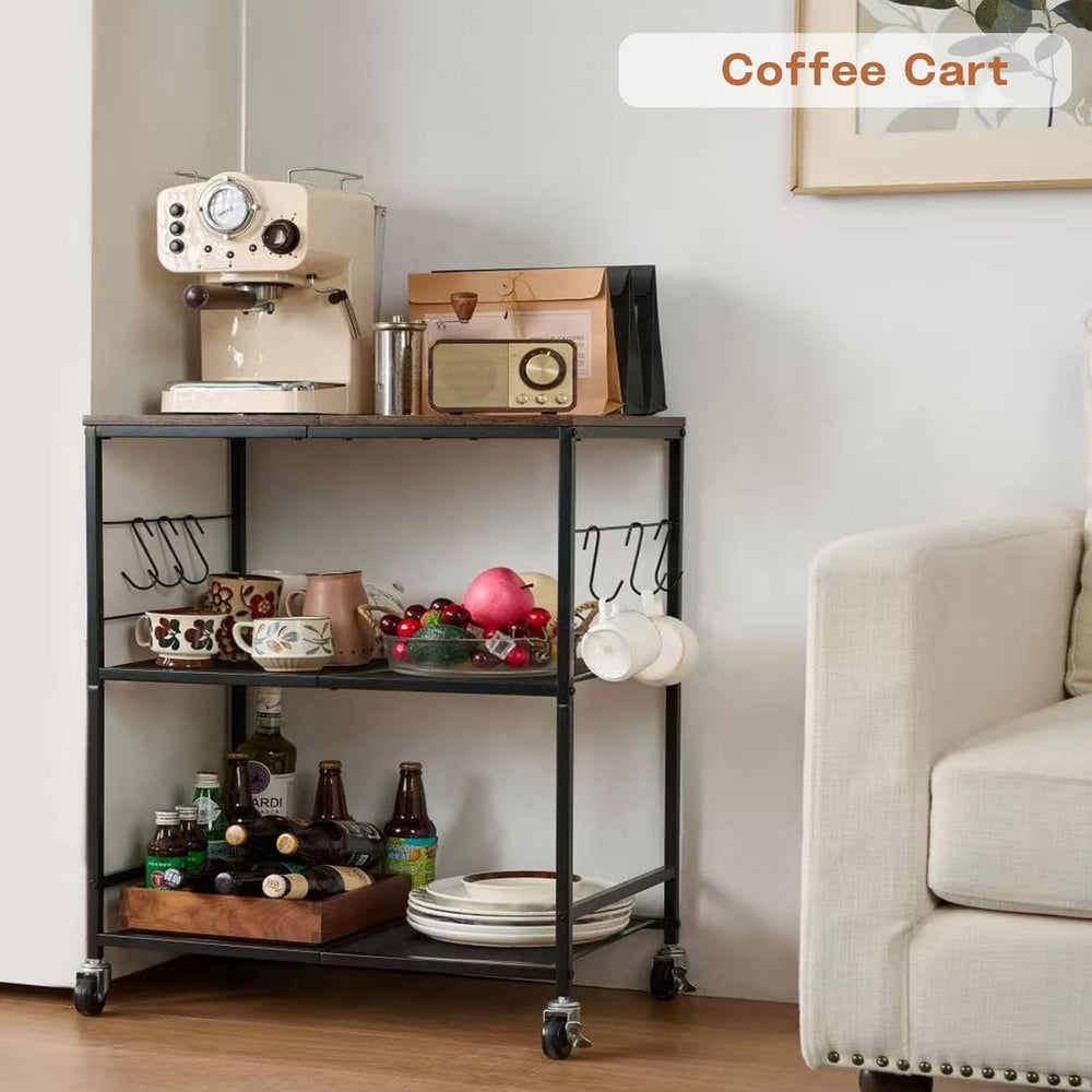 3 Tier Rolling Microwave Cart with Storage, Kitchen Organizer on Wheels | Woo...