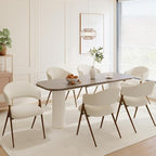 Dining Room Chairs Set of 6, Upholstered Dining Room Chairs, Mid Century Fabric Kitchen Chairs with Curved Backrest and Metal Legs, Beige