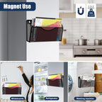 Magnetic File Holder 2 Pockets File Folder Organizer, Office Hanging Magazine Rack for Refrigerator, White Board, No Drilling Paper Document Holder Mail Organizer for File Cabinets