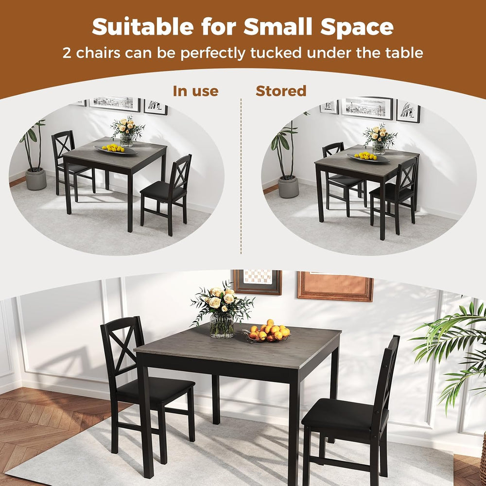GOFLAME 3-Piece Dining Table Set for 2, Wooden Square Kitchen Table with 2 Up...