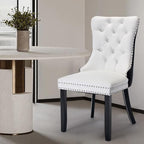 Leather Upholstered Dining Chairs Set of 6, Modern Style Kitchen Side Chairs with Nailhead Trim and Wood Leg, Metal Pulling Ring for Dining Room Living Room(Black&White,Set of 6)
