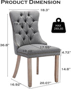 Linen Upholstered Dining Chairs Set of 8, Modern Style Kitchen Side Chairs with Nailhead Trim and Wood Leg, Metal Pulling Ring for Dining Room Living Room(Smoky Gray)