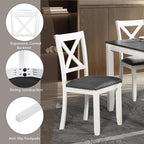 KEIKI 5-Piece Standard Height Dining Table Set with Square Table and 4 X-Shaped Backrest Upholstered Chair, for 4 Person, Modern Wooden Table Set, Easy Assembly, for Kitchen, Dining Room, White+Gray