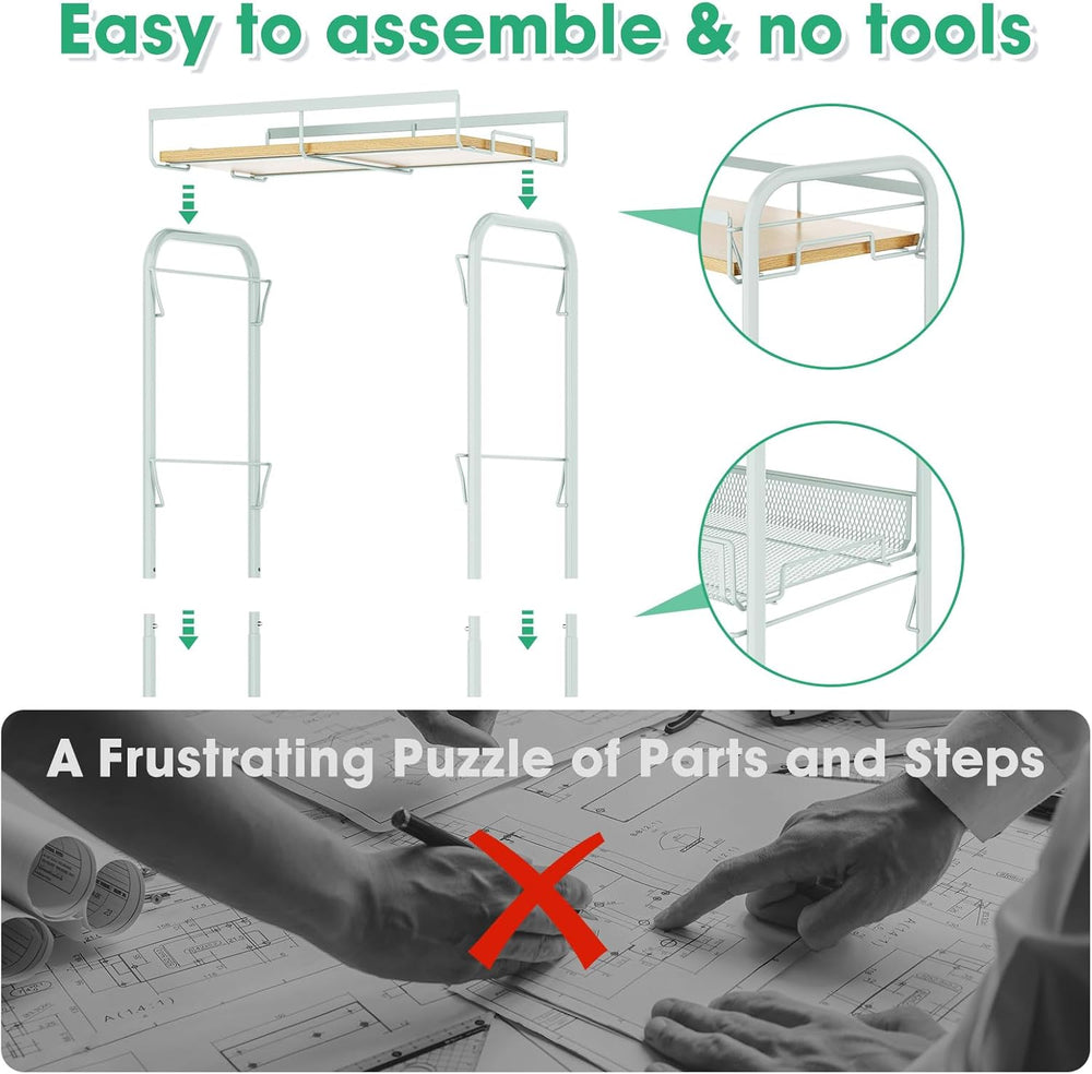 TOOLF 4-Tier Rolling Cart, Metal Utility Cart, Slide Out Storage Cart with Wo...