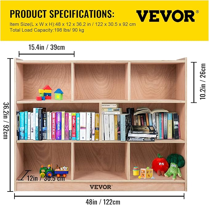 VEVOR Cubby Mobile Tray Storage Cabinet, 8-Compartment Cubby Storage Shelf, Cubby Storage Cabinet 3-Shelf, Classroom Cubbies, Classroom Furniture for Home, Daycare and Preschool, Natural