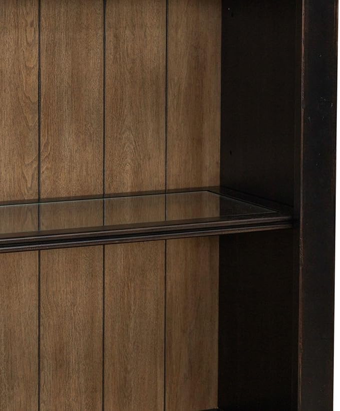 Liberty Furniture Meritage 2 Piece Bunching Bookcase Set for Home Office Touch LED Light- Aged Charcoal w/Rub Thru & Caramel