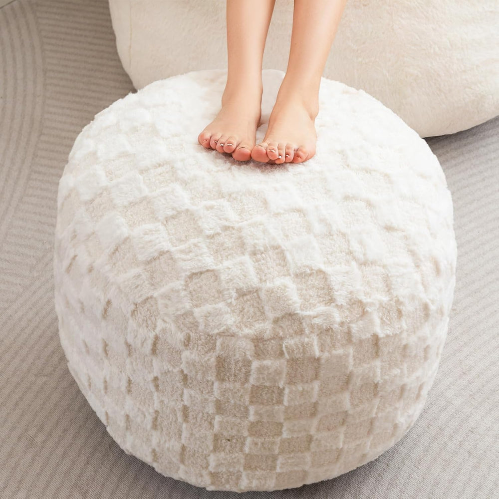 HIGOGOGO Round Stuffed Pouf Ottoman, Plaid Poufs with Foam Chunk Filling, Flu...