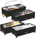 Under Bed Storage with Wheels 4-Pack, 75L XXL Under the Bed Storage Containers Large, 12" Tall Adjustable Storage for Underbed with Lids, Rolling for Shoes, Clothes, Blankets (4PCS-Black)