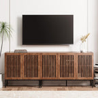 Farmhouse TV Stand for TVs up to 85 inch, 2 in 1 Entertainment Center TV Console with Metal Base & Storage Cabinets,Media Console for Living Room, Dark Brown