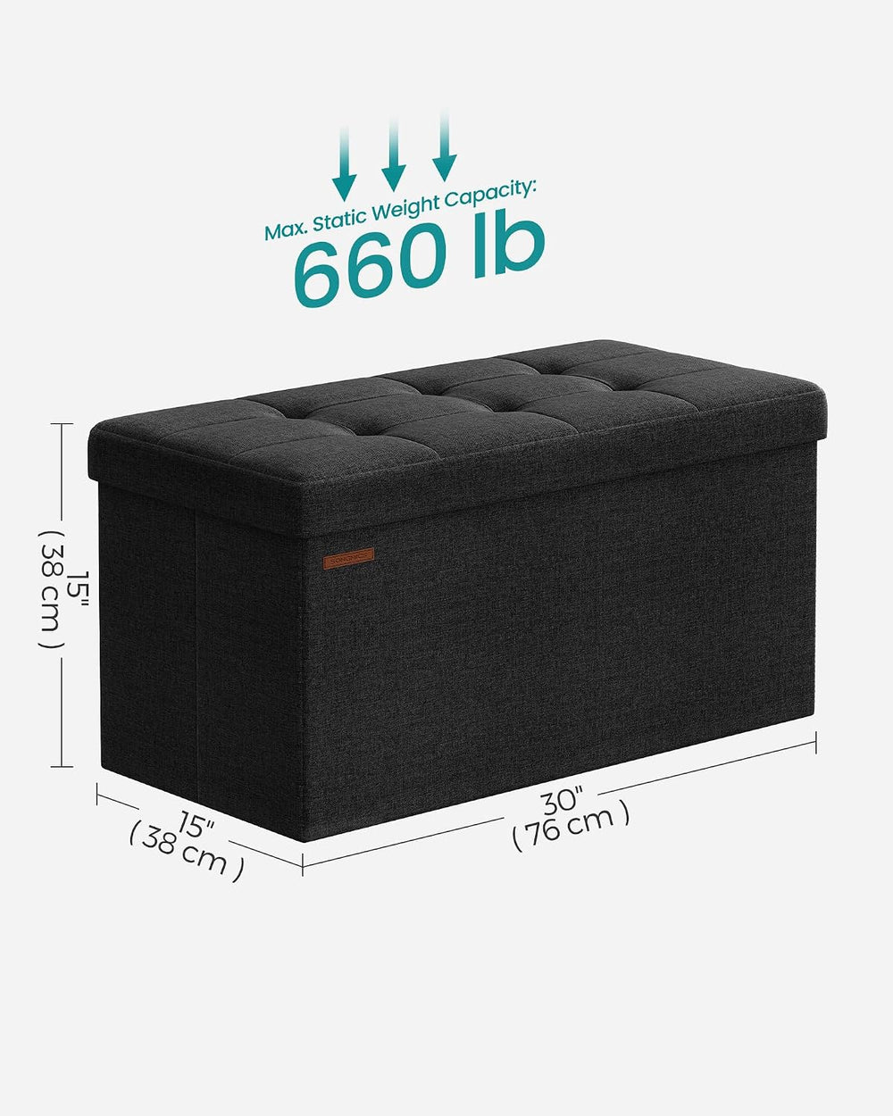 SONGMICS 30 Inches Folding Storage Ottoman Bench, Load 660 lb | Ottoman Foot ...