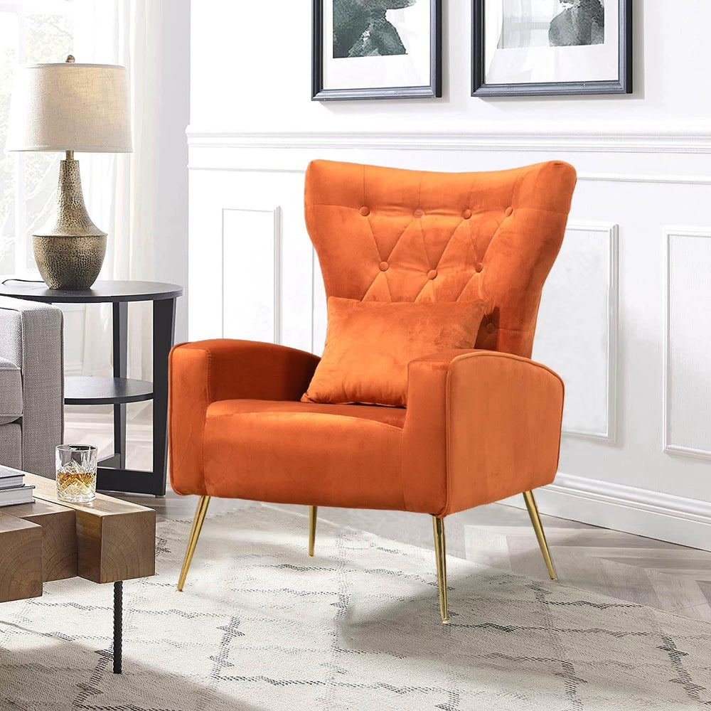 Mid-Century Accent Chairs Set of 2, Wingback Chair with Arm & Gold Legs, ...