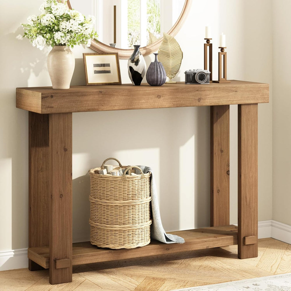 42.5" Solid Wood Console Table, Small Farmhouse Entryway Table | with St...