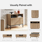 mopio Norwin Storage Cabinet, Sturdy Modern Rustic Industrial Buffet Sideboard, Fluted Accent Storage Cabinets, Credenza, Oak Wood TV Stand, Entertainment Center, Media Console, Living Room (Double)