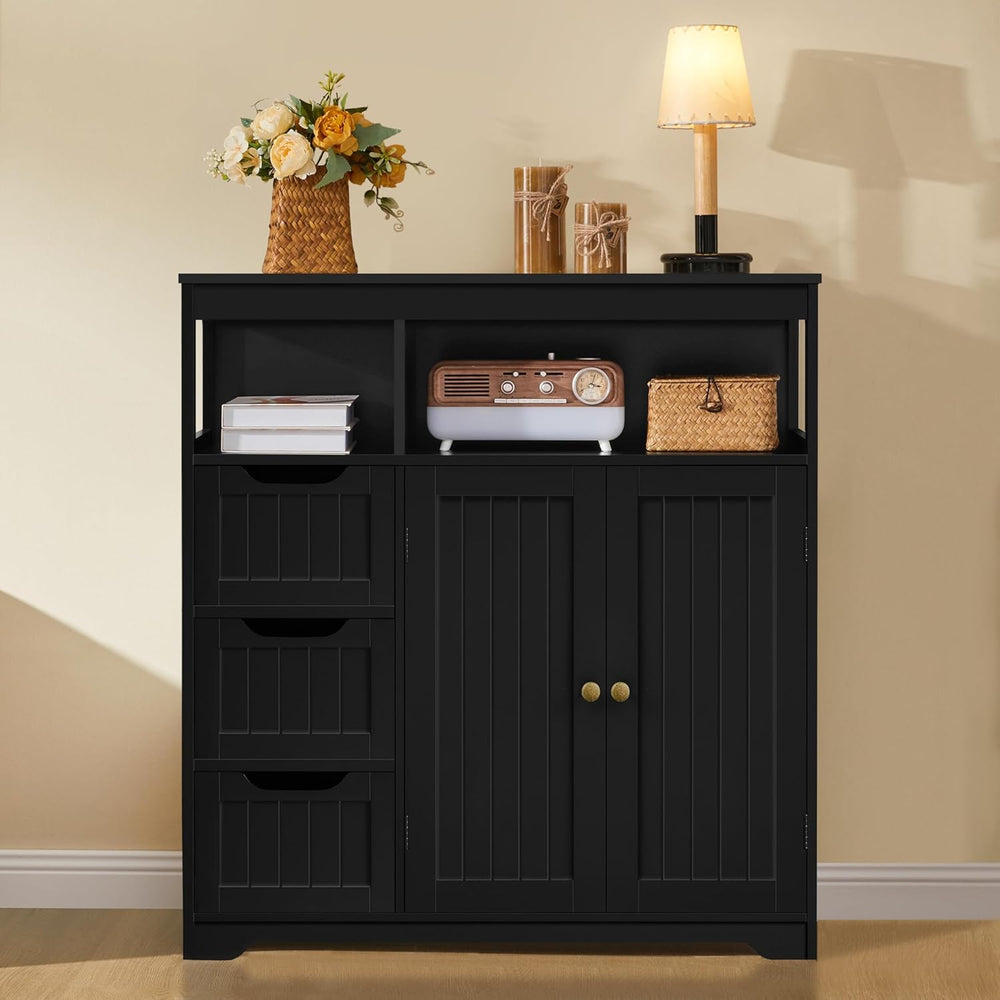 Yaheetech Bathroom Storage Cabinet, Wide Floor Cabinet with 3 Drawers and 2 D...