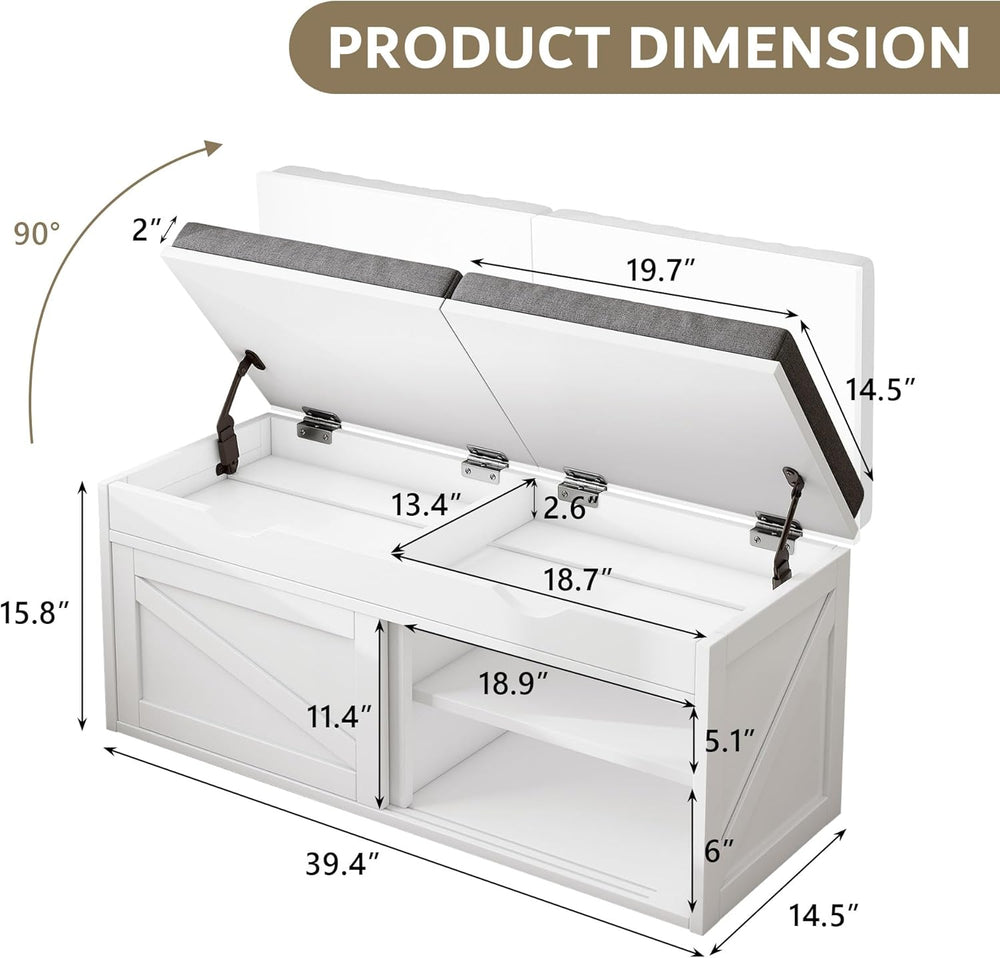 iPormis Shoe Storage Bench,40" Wide 2-Tier Shoe Bench with Padded Seat C...