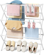 KINGBOARD Clothes Drying Rack, Collapsible Drying Rack Clothing with 11 Poles, 3-Tier Laundry Drying Rack, Small Clothes Drying Rack Foldable for Baby Clothes Sock Towel, 25lb Capacity, White