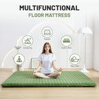 Japanese Floor Mattress Queen, Anti-Slip Japanese Futon Foldable Tatami Mat for Guests, Green