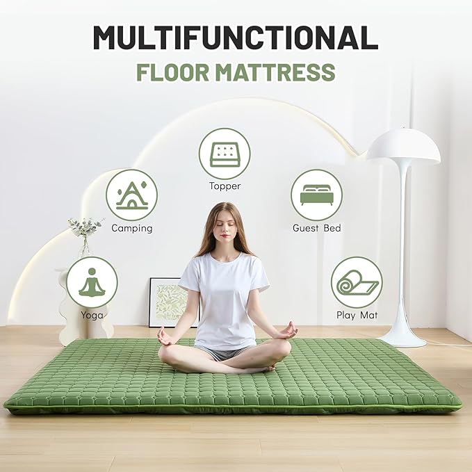 Japanese Floor Mattress Twin, Anti-Slip Japanese Futon Foldable Tatami Mat fo...