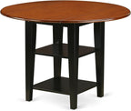 East West Furniture SUAV3-BCH-LC 3 Piece Dining Table Set Contains a Round Dining Room Table with Dropleaf & Shelves and 2 Faux Leather Upholstered Chairs, 42x42 Inch, Black & Cherry