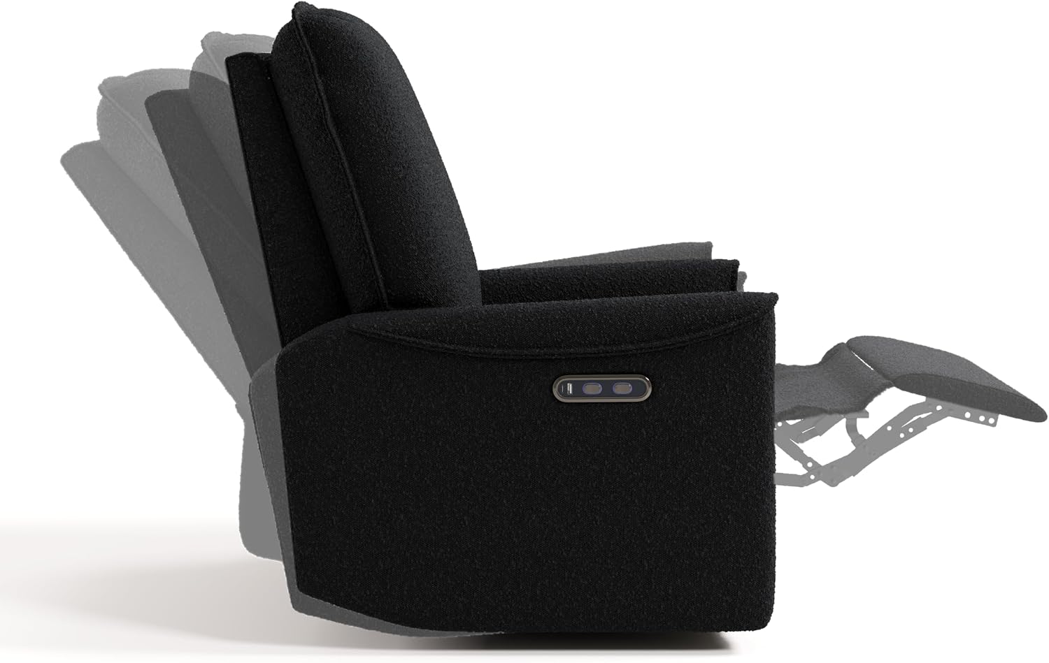 Storkcraft Santos Deluxe Power Recliner Swivel Glider, Black Boucle | Premium Electronic Power Recliner for Nursery, Includes Dual-USB Charging Port with USB-A & USB-C, Glider Rocking Chair
