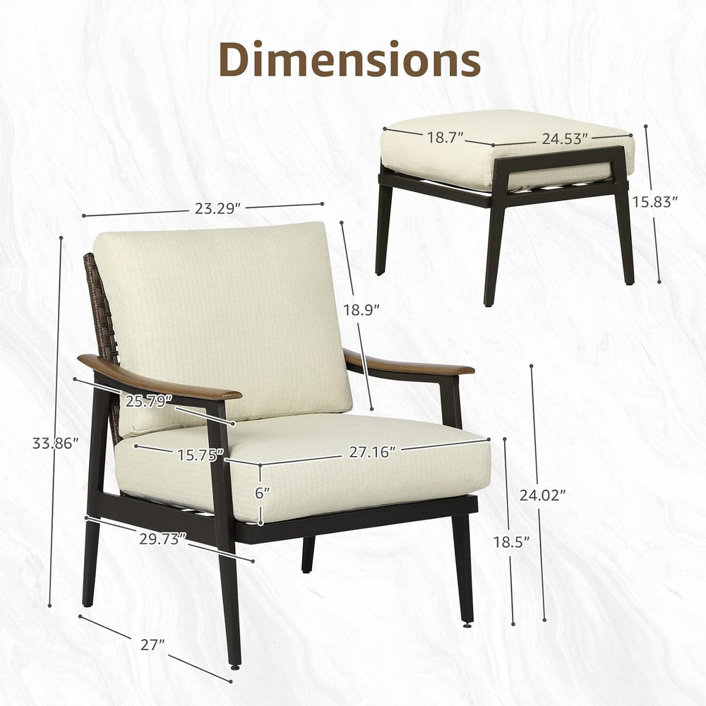 NATURAL EXPRESSIONS Patio Outdoor Chair with Ottoman, Wicker Backrest | 1 Mat...