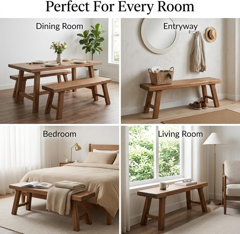 Solid Wood Bench for Entryway, 30" 36" 42" 48" 54" 6...