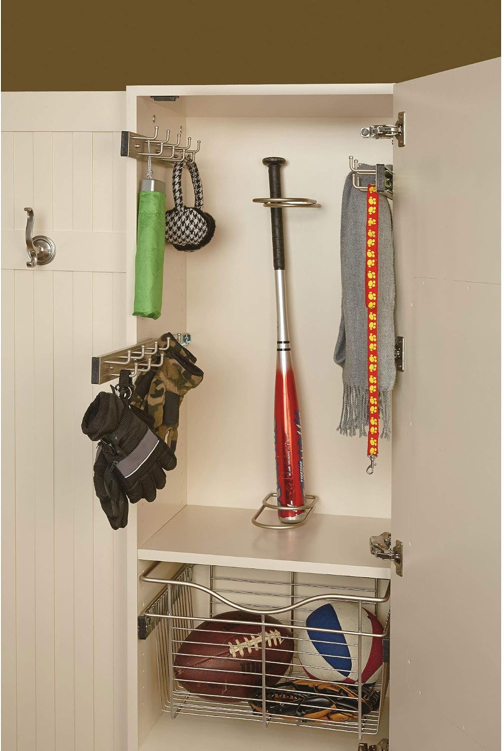 Rev-A-Shelf BRC-14CR 14-Inch Wall Mounted Pullout Closet Belt and Scarf Organization Rack Accessories Holder Hanger with 9 Hooks, Chrome (2 Pack)